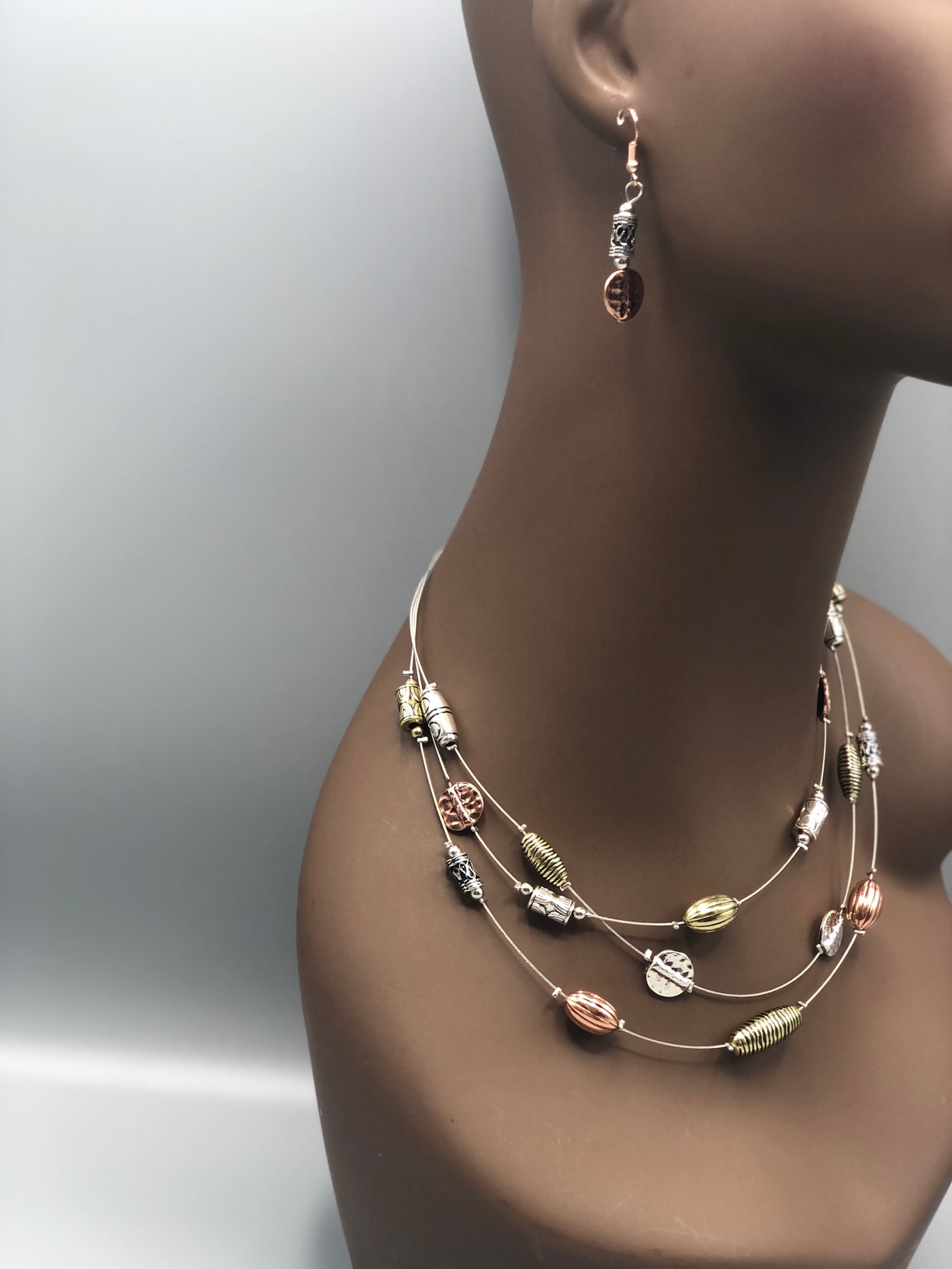 Sika Tri-Tone Necklace & Earrings Set