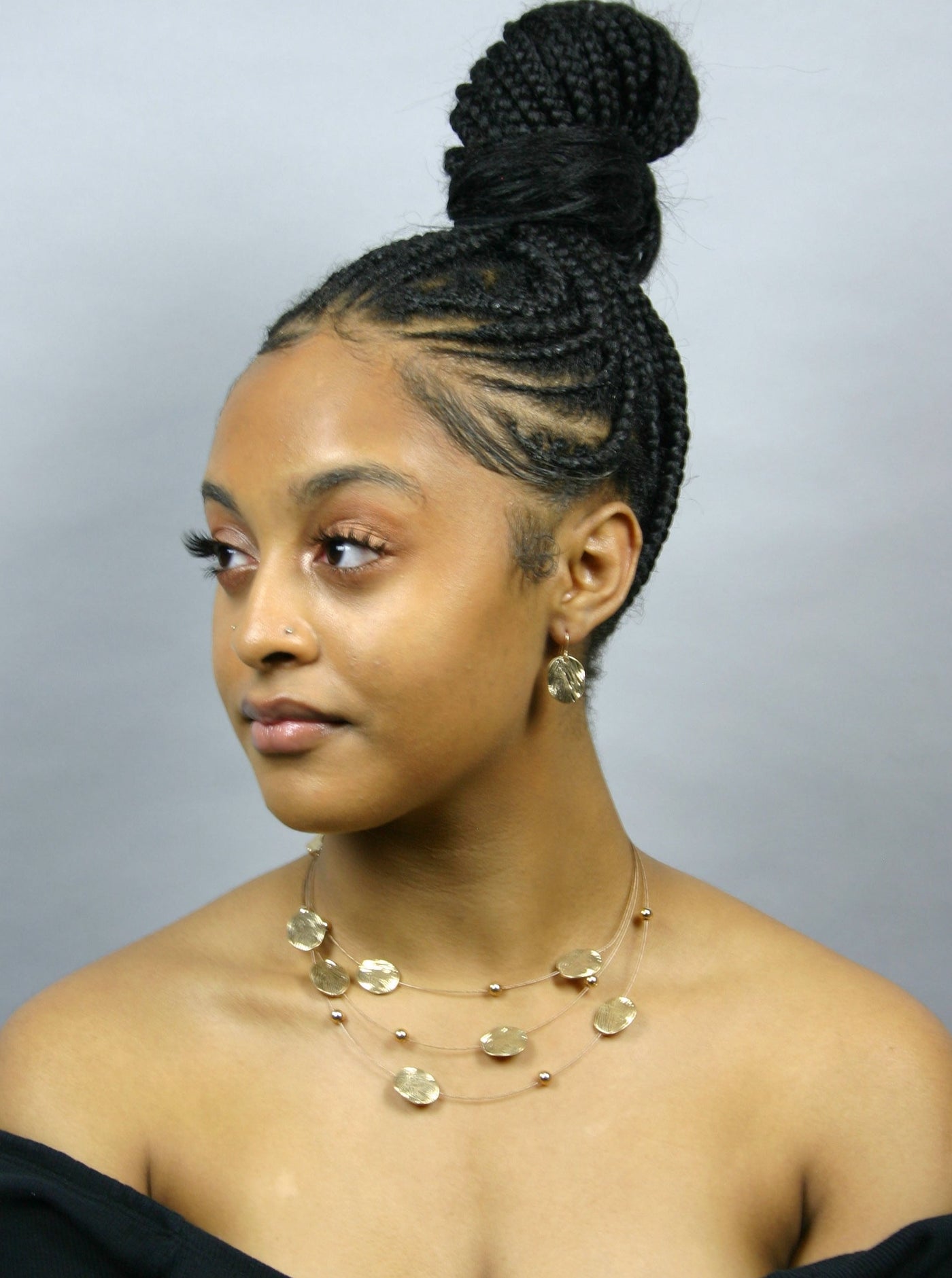 Sika 3-tier Wire, Hammered Round Disc Necklace & Earrings Set