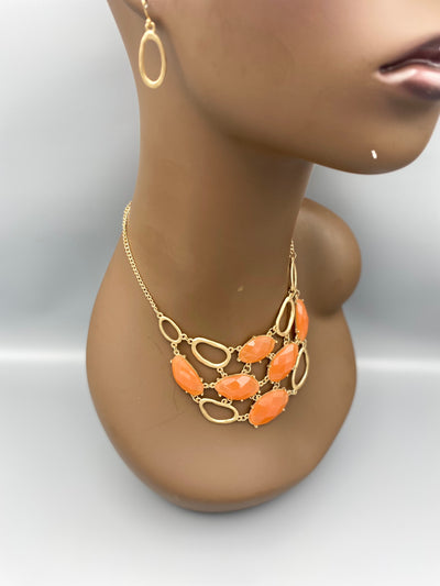 Kuma Orange Necklace Earring Set